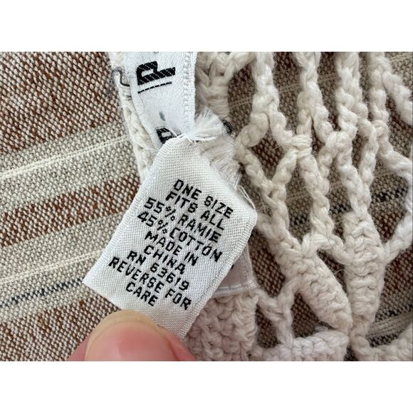 Vintage 90s Y2K One Step Up Ivory Open Knit Crochet Long Sleeve Crop Top OSFM - Picture 7 of 7